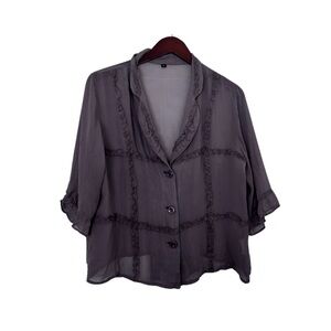 ▪️sold▪️vintage purple silk sheer lace button down top short sleeve blouse